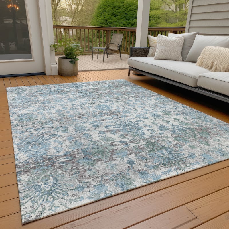 Machine Washable Indoor/Outdoor Vintage Traditional Chantille Rug - Denim - 3' x 5'