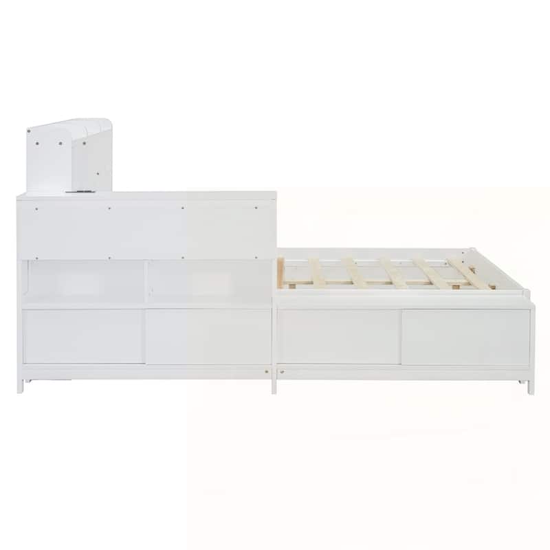 Wooden platform bed with Multi-functional Storage Space