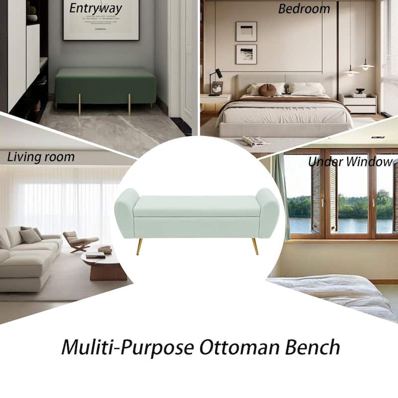 Upholstered 56"W Flip Top Storage Bench with arms