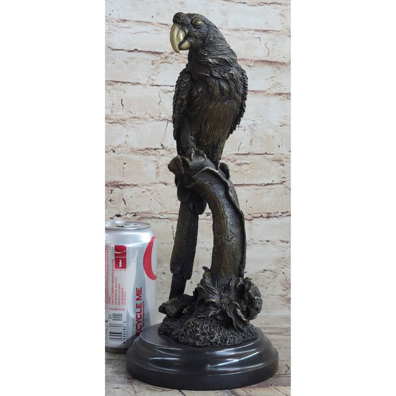 Parrot Bird Bronze Statue Sculpture Figure On Marble Base Signed Original 13 Inches X 7 Inches