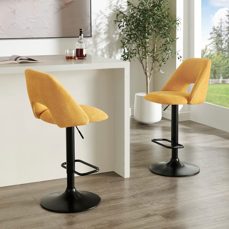 Roundhill Furniture Nuvia Contemporary Adjustable Barstool with Upholstered Swivel Seats, Set of 2