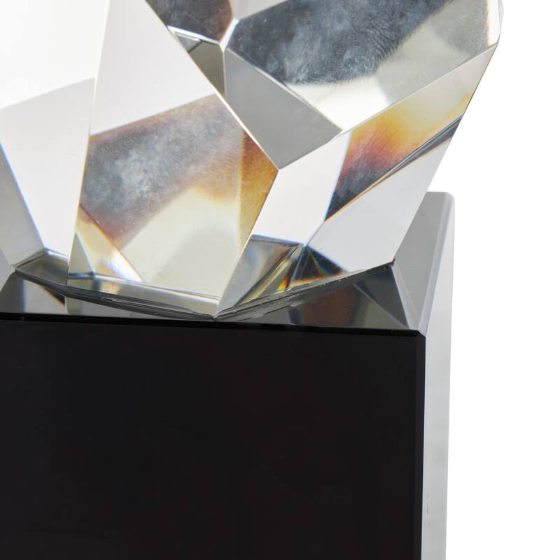 Clear Glass Cut Stone Inspired Sculpture with Black Base