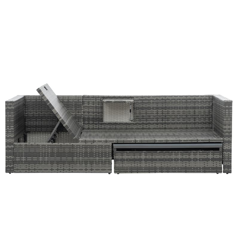 5 Pieces PE Wicker Outdoor Sectional Sofa Set with Lift-Top Coffee Table