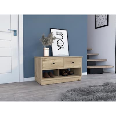 FM Furniture Tulip Storage Bench with 2 Drawers and 2 Open Shelves
