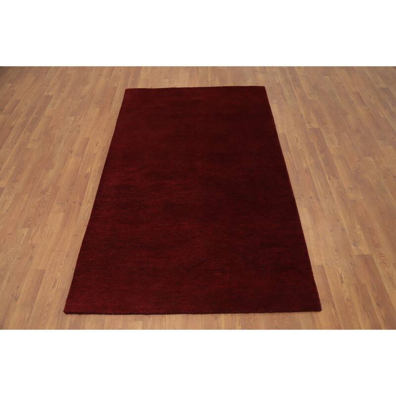Hand Knotted Oriental 100% Wool Carpet Modern Solid Red Gabbeh Area Rug - 5' 11'' X 3' 8''