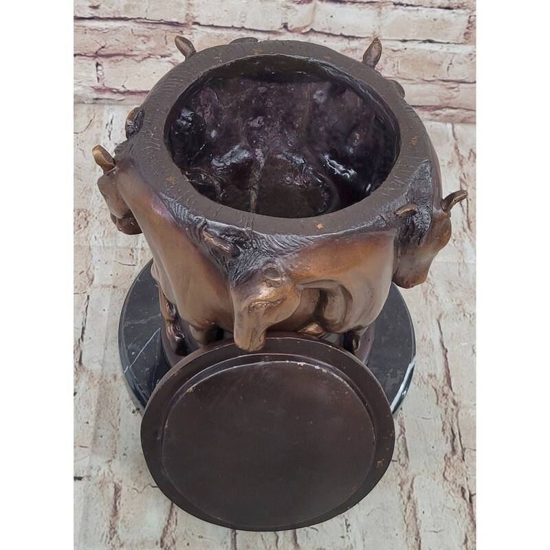 Bronze Imitative Horse Relief Sculpture Vase – Equestrian Art Urn With Imitative Horse Figures On Marble Base