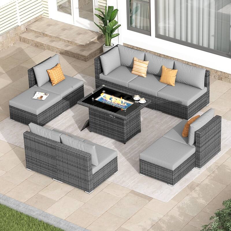 FINCATI Outdoor High-back Wicker Patio Sectional Set, 500 lbs Luxury Oversized Conversation Set, Spacious Couch Set