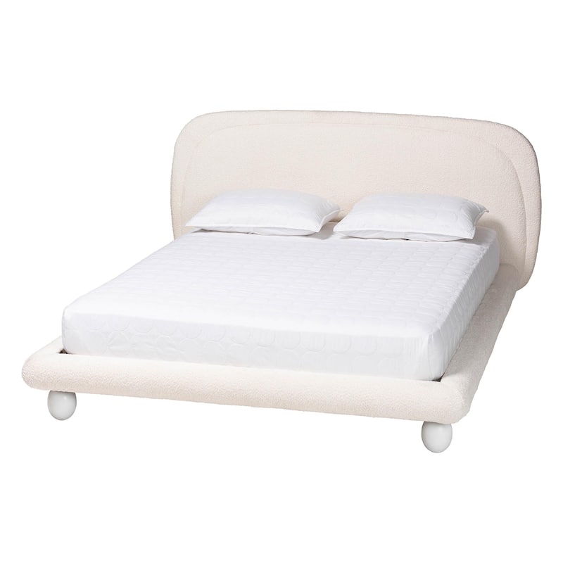 Eladio Modern Luxe Ivory Boucle Fabric Queen Size Bed - Queen