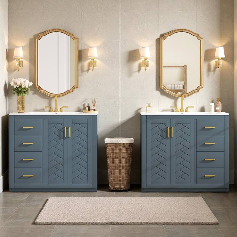 72" Solid Wood Bathroom Vanity with Dual Ceramic Sinks, Freestanding Double Sink Cabinet with Drawers and Soft-Closing Doors