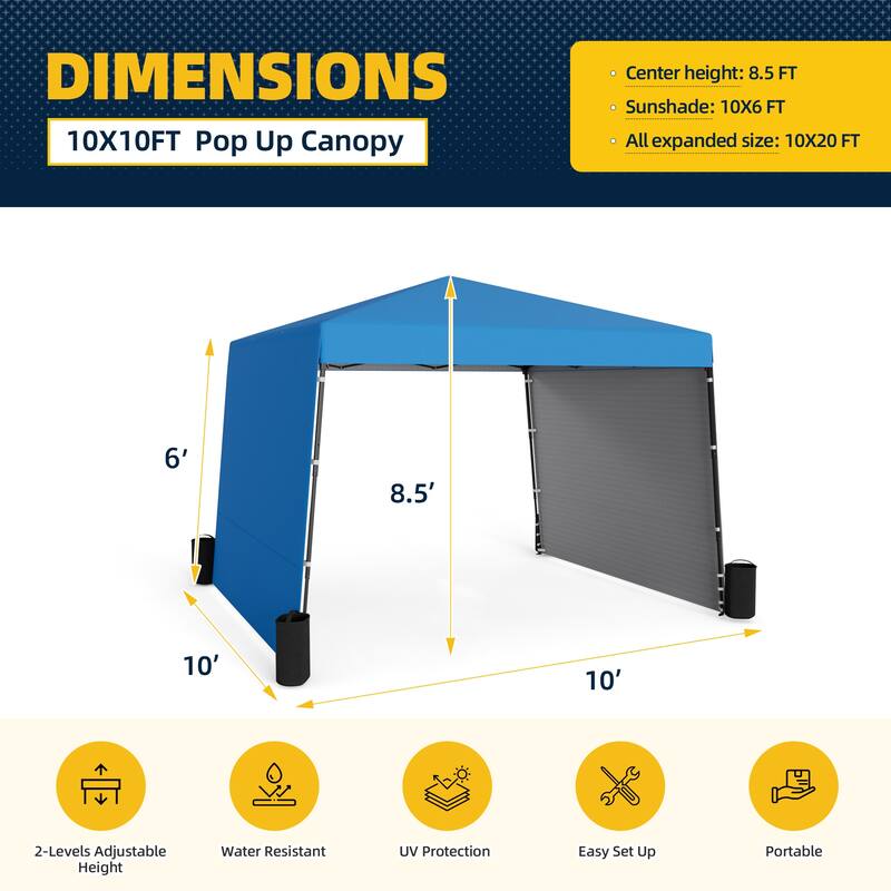 10x10 FT Pop-Up Canopy with 2 Sidewalls - Heavy-Duty Waterproof, UV-Resistant Tent for Outdoor Events, Markets & Gatherings