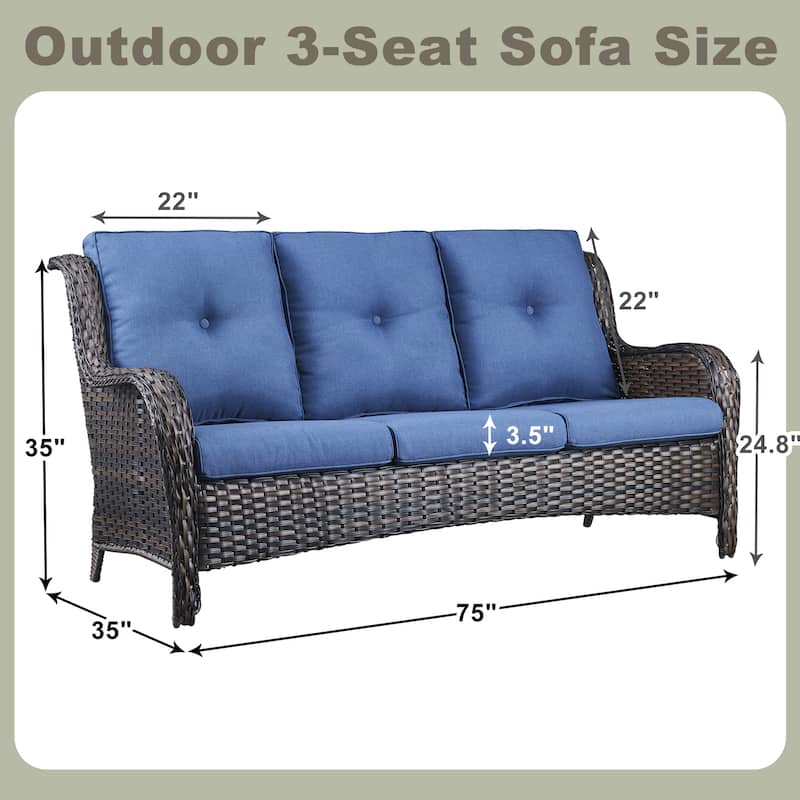 Pocassy 3-Piece Outdoor Wicker Sofa Set with Ottoman