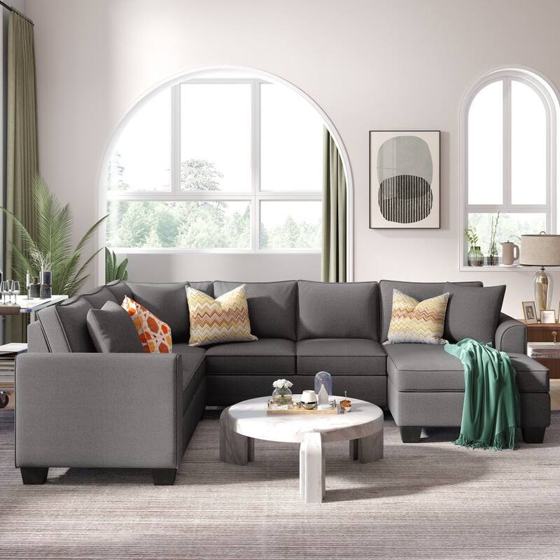 110*86" Sectional Sofa Upholstered Modern English Arm Classic U-shaped Sofa 3 Pillows Included - Dark Grey
