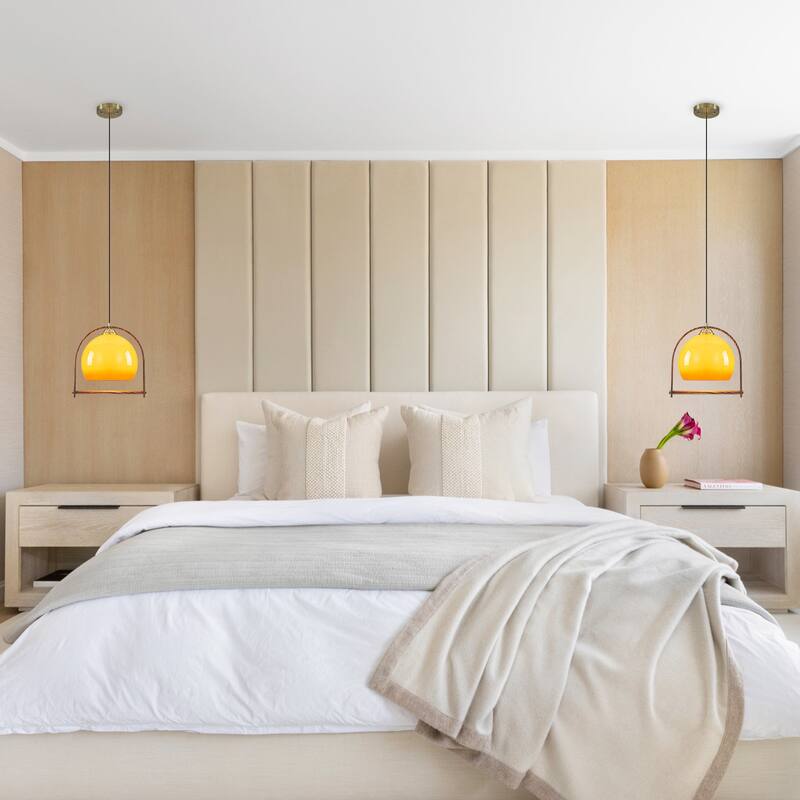 Modern Amber Globe Pendant Light with Arch Frame Kitchen Fixture - Dia.12.5-in