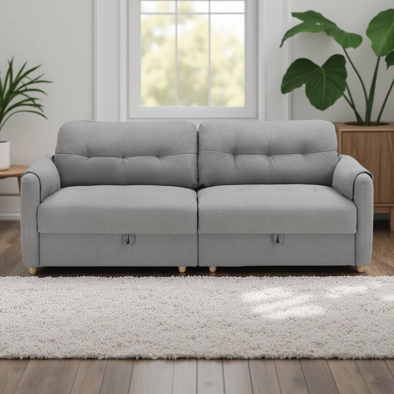 79.5" Teddy Linen 3-Seater Sofa - Modern Design with Metal Cone Legs and Easy Assembly - LIGHT GREY