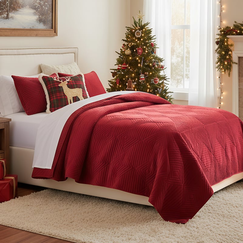 Riviera Velvet Finely Stitched Modern Quilt and Pillow Sham Set