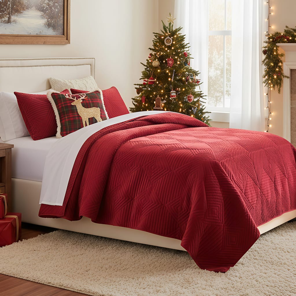 Riviera Velvet Finely Stitched Modern Quilt and Pillow Sham Set