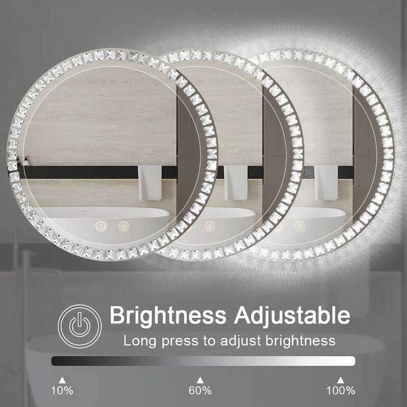 Sparkle Vision LED Dimmable 36" Round Anti-Fog Backlit Bathroom Vanity Mirror - Clear