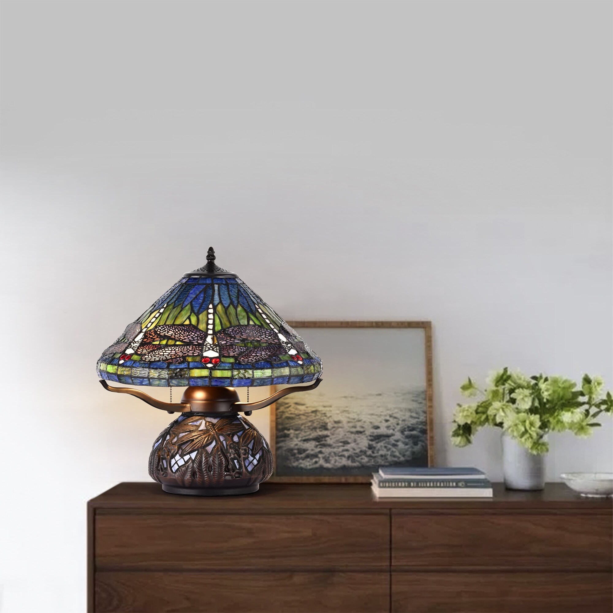 Warehouse of Tiffany Shulba Dragonfly Base and Shade 2-Light Table