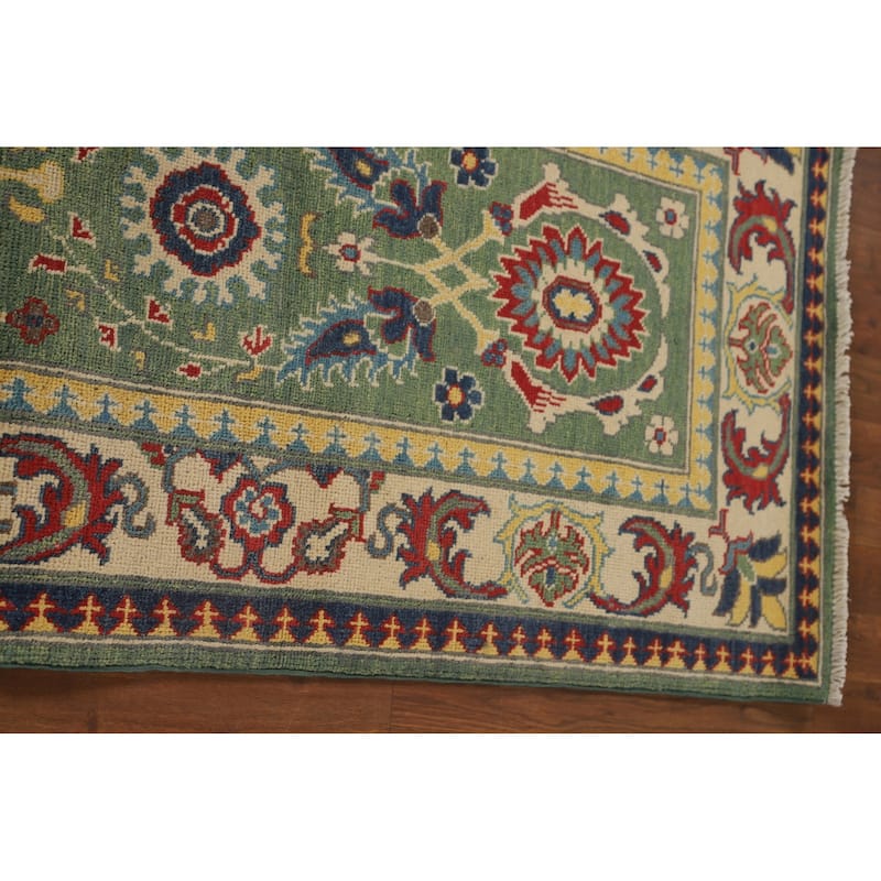 Green Floral Kazak Runner Rug Hand-Knotted Wool Carpet - 2'8" x 9'7"