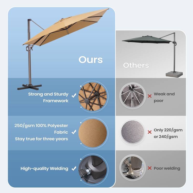 Outdoor 11 x 9 FT Patio 360 Degree Rotation Cantilever Umbrella with Base