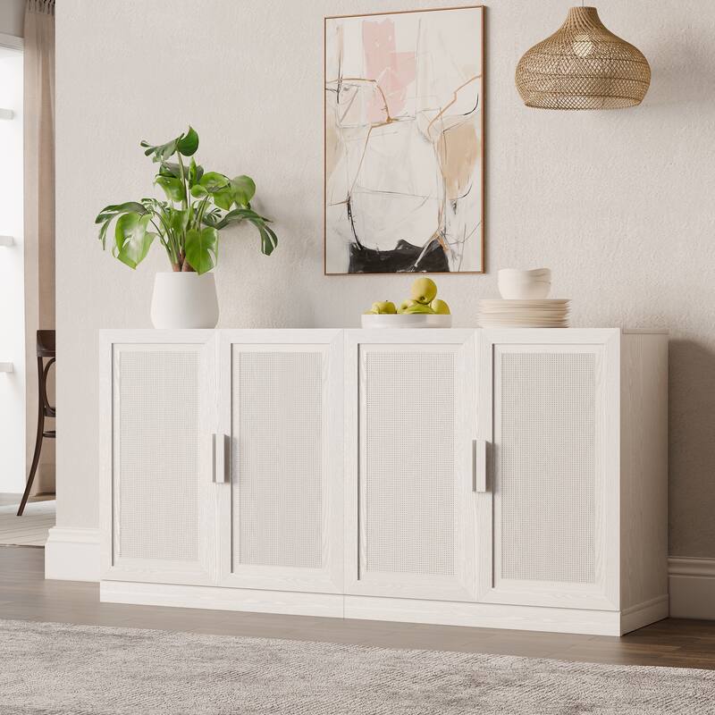 Dovelina Sideboard Buffet Storage Cabinets with Adjustable Shelves,Rattan Door - 62"Lx31"H