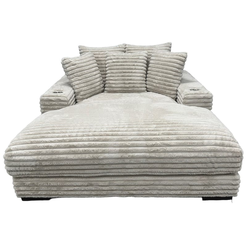 Ziv Oversized Cuddler Chaise, Plush Ribbed Beige Polyester Upholstery