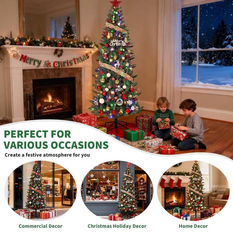 Slim Artificial Pre-Lit Holiday Christmas Trees for Office, Home, Holiday