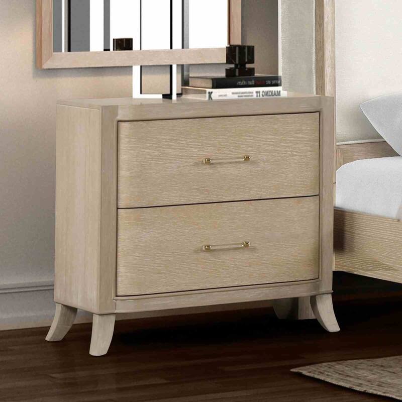 Transitional Nightstand with USB Port - Natural Oak Finish, Curved Edges & Dovetail Drawers