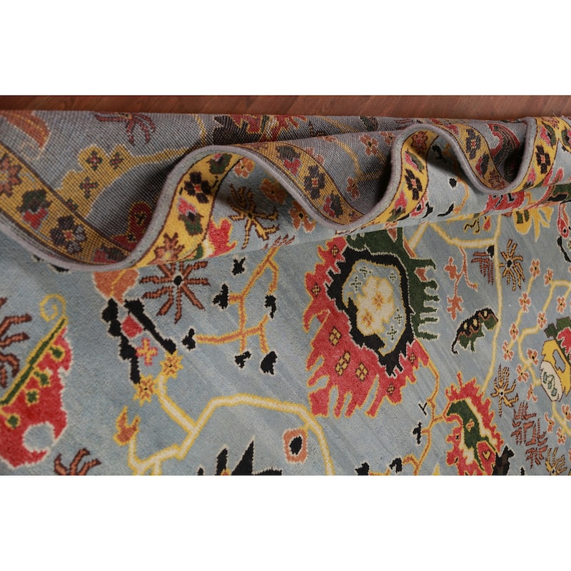Light Blue Oushak Indian Area Rug Handmade Wool Carpet - 7'11" x 10'0"