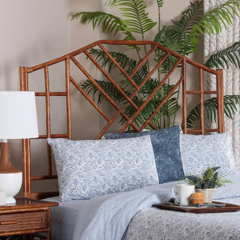 Kachiri Marbled Tortoise Natural Rattan Headboard - Handcrafted Coastal Boho Style Bedroom Backdrop