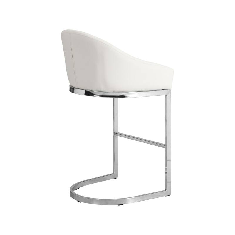 Curved Upholstered Backrest Counter Stool - 34.75" - White and Chrome