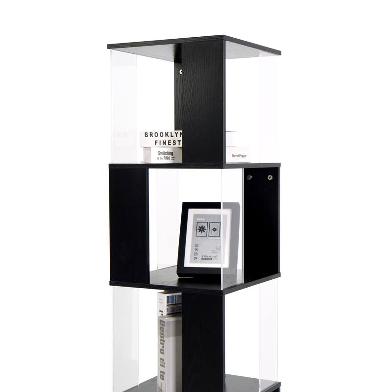 6 tier Rotating Bookshelf, Floor Rack Simple Bookcase with Acrylic plate Bookshelf with anti-toppling base