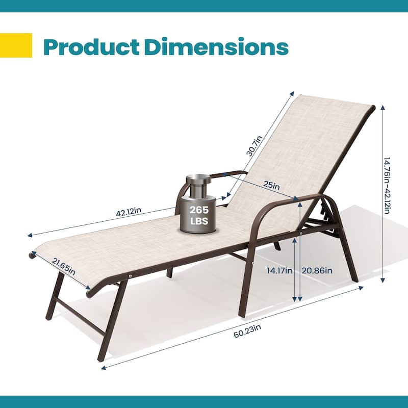 Pellebant 2/4PCS Outdoor Lounge Chair Aluminum with Adjustable Backrest