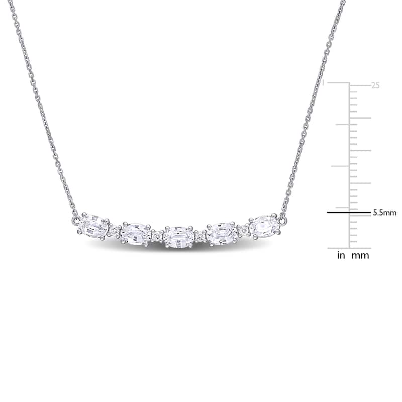 Miadora 14k White Gold Oval-cut White Sapphire and 1/6ct TDW Diamond 5-Stone Bar Necklace - 5.5 mm x 17 inch x 42.8 mm