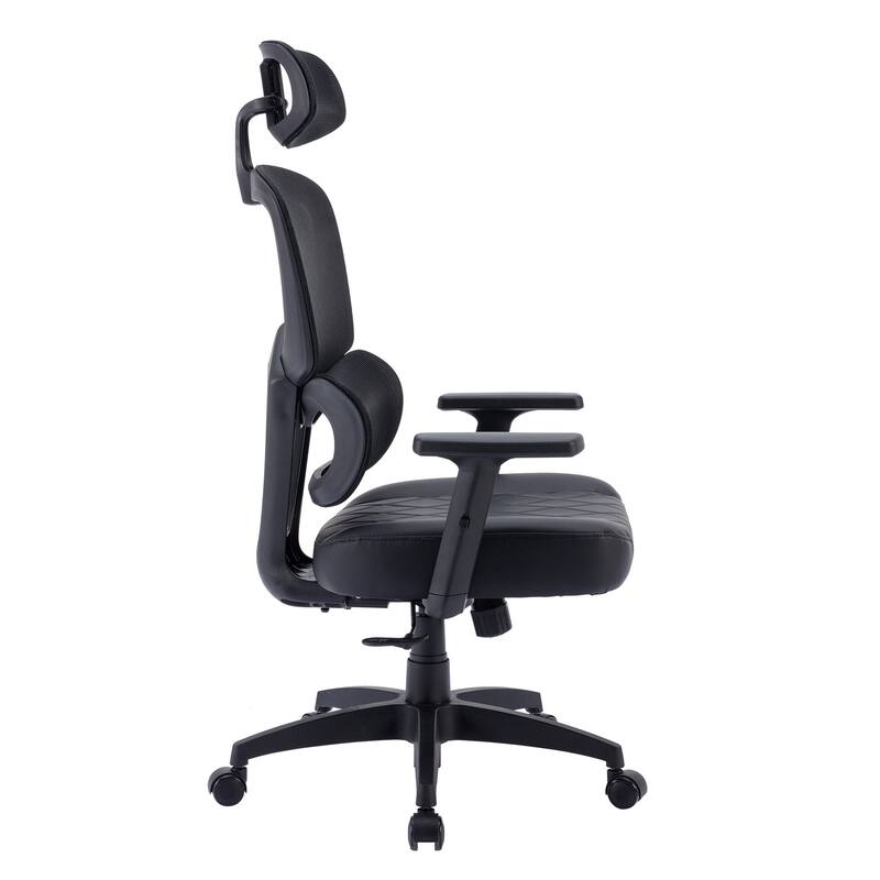 VECELO Executive Office Chair with PU Leather Seat Adjustable Height Mesh Backrest & 3D Lumbar Support 125° Reclining