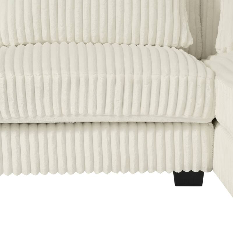 U-Shaped Sectional Sofa with Chaise Lounge, Oversized Corduroy Upholstered Sofa, 5 Seater Sofa with Removable Throw Pillows