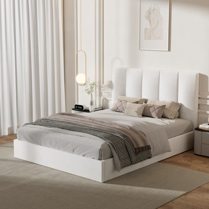 Modern Upholstered Lift-Up Storage Platform Bed with Headboard