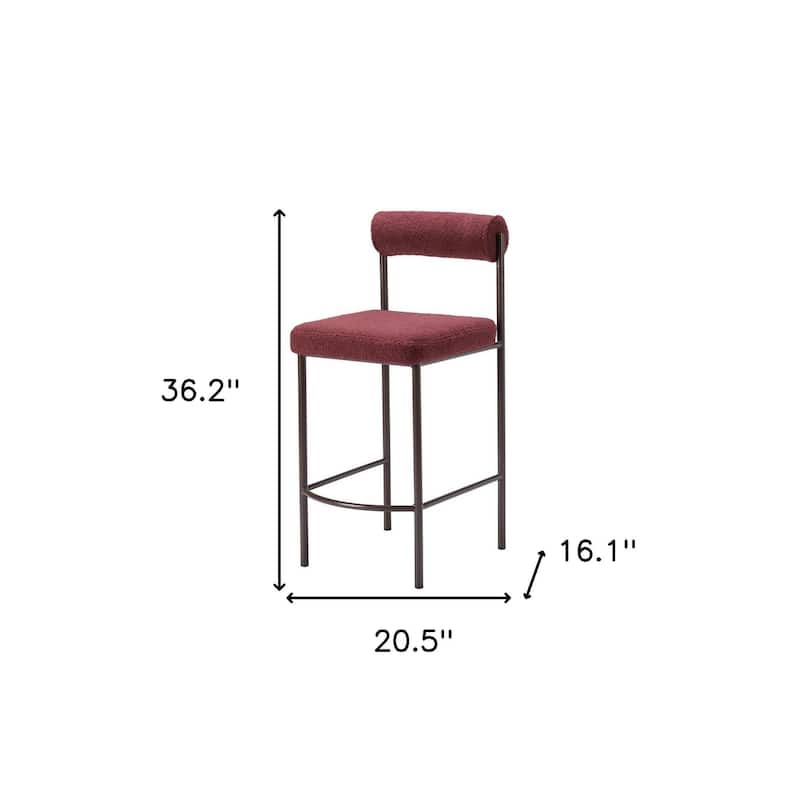 Set of Two 26" Red and Bronze Shearling and Steel Low Back Counter Height Bar Chairs