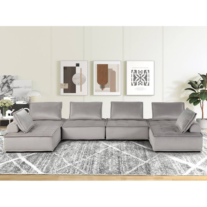 Velvet Upholstered 6-Seater Modular Sectional Sofa