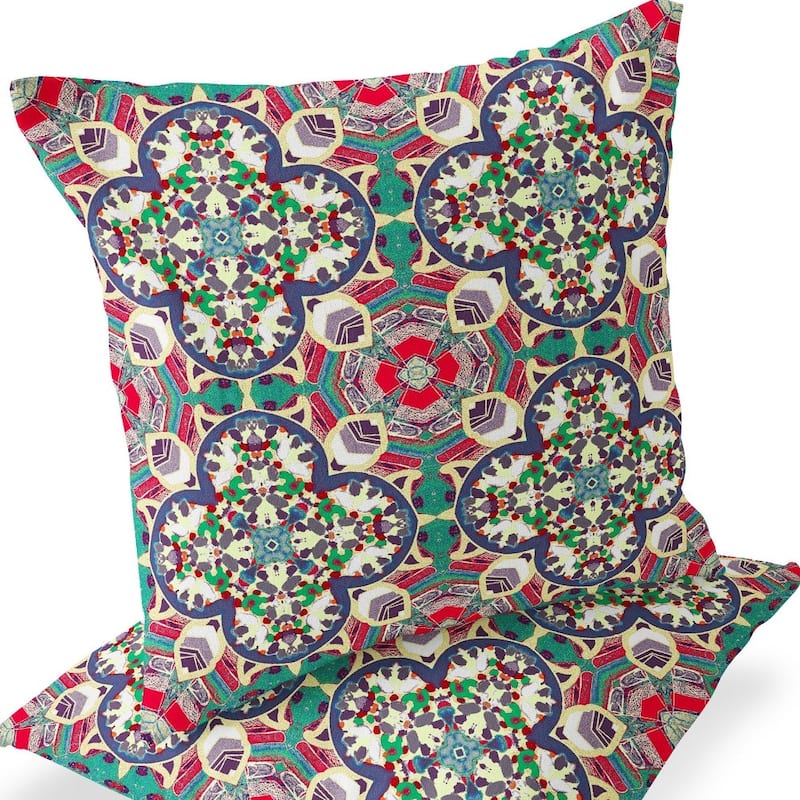 HomeRoots Set of Two 16" X 16" Green and Pink Blown Seam Floral Indoor Outdoor Throw Pillow - 16.00' X '16.00' X '5.00