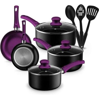 Star Pots And Pans Set Kitchen Cookware Sets Nonstick Aluminum Cooking Essentials 11 Pieces Purple