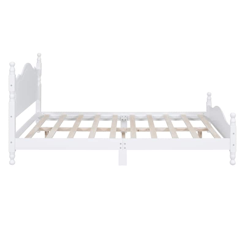 Queen Size Wood Platform Bed Frame, Retro Style Platform Bed with Wooden Slat Support