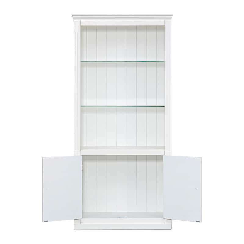 78.75 Inch Display Cabinet Showcase Display Rack, Wooden Bookcase with Tempered Glass Shelves White Bookshelf with 2 Doors