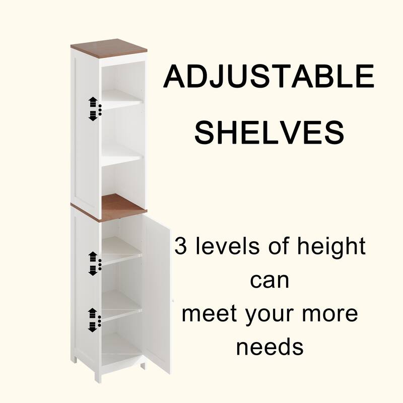 Tall Bathroom Storage Cabinet with Reversible Door, Freestanding Linen Tower with Open Shelves and Enclosed Cabinet