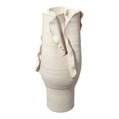 Tio Modern Vase Vessel, Flowing Petal Folds, White Porcelain 19 Inch
