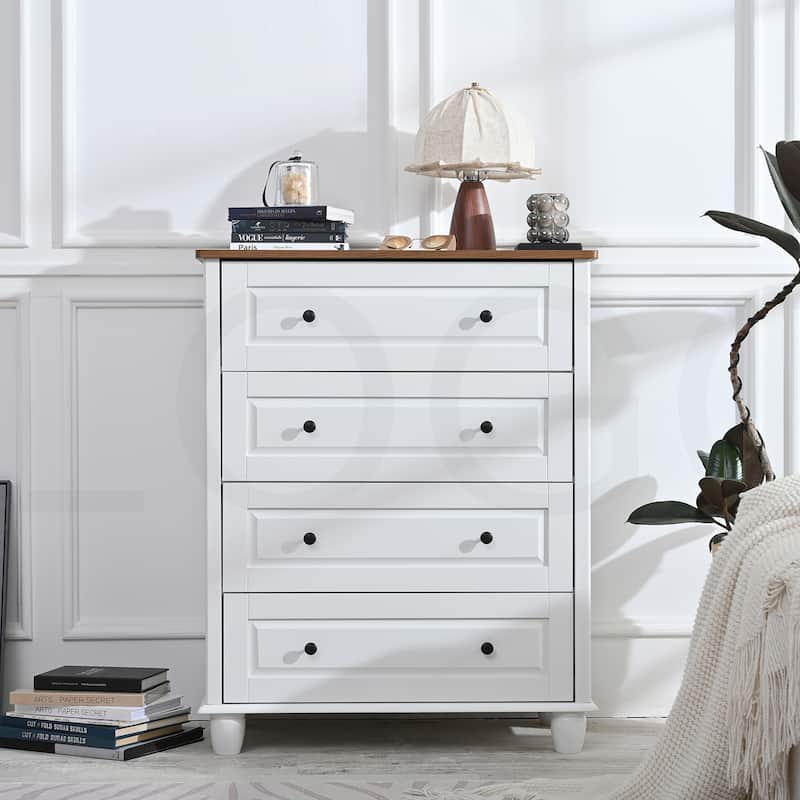 Tall Wood Storage Chest Cabinet, Drawer Dresser, Wooden Dresser, Storage Organizer Cabinet - Ivory White-4 Drawer