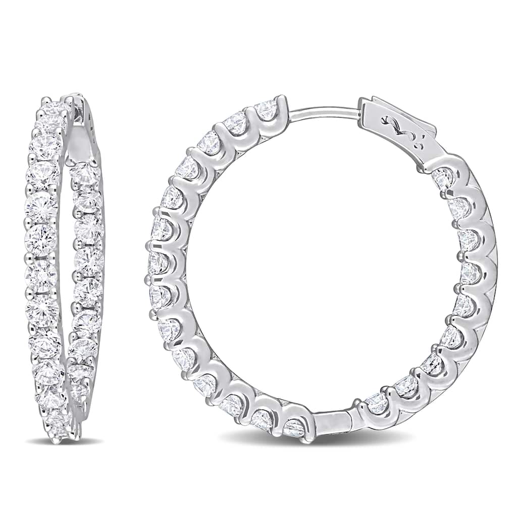 Miadora 6 7/8ct TGW Created White Sapphire Hoop Earrings Silver