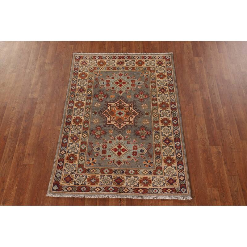 Traditional Kazak Oriental Accent Rug Hand-Knotted Wool Carpet - 3'4"x 4'9"