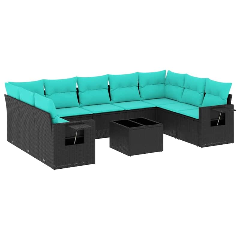 vidaXL Patio Sofa Set with Cushions Outdoor Conversation Furniture Poly Rattan - 24.4 x 24.4 x 27.2