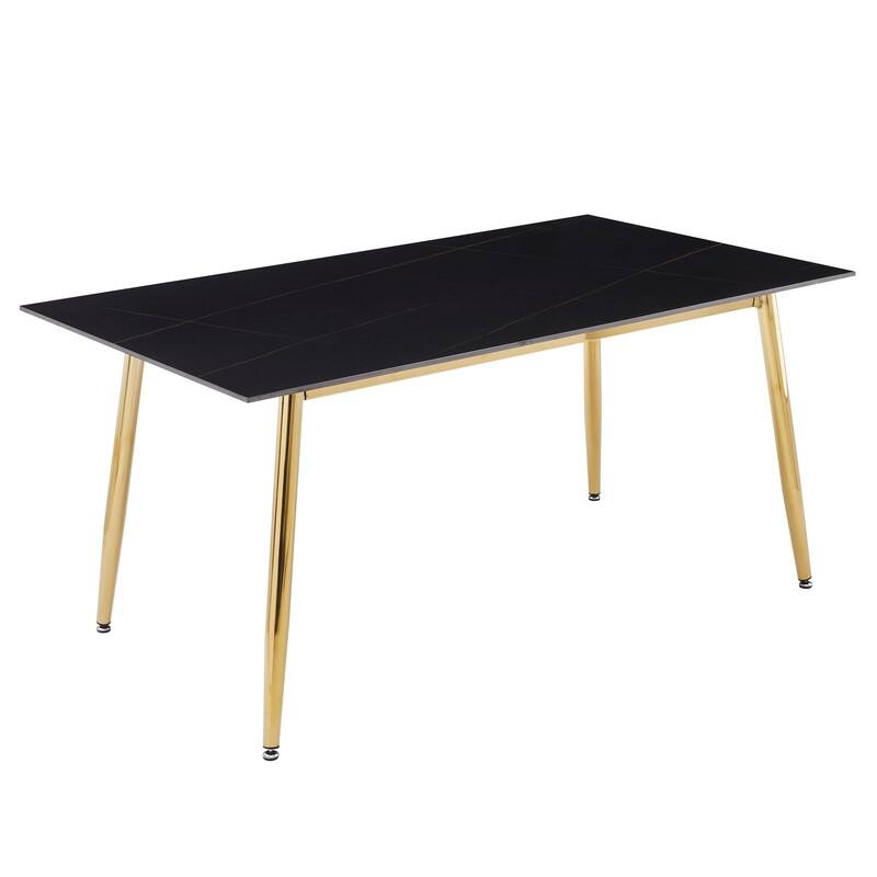 Zayle Dining Table with a 71" Rectangular Top and Gold Steel Base - 71" Wide - Black/Gold